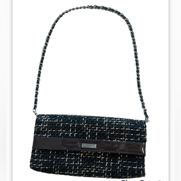 Brown Tweed Square Shaped Chain Detailed Strap  Brown Purse - Picture 1 of 7